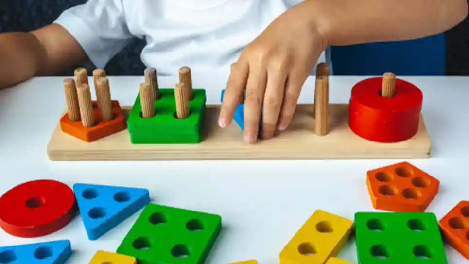 gro-up kind speelt met houtenspeelgoed De spelontwikkeling van een kind