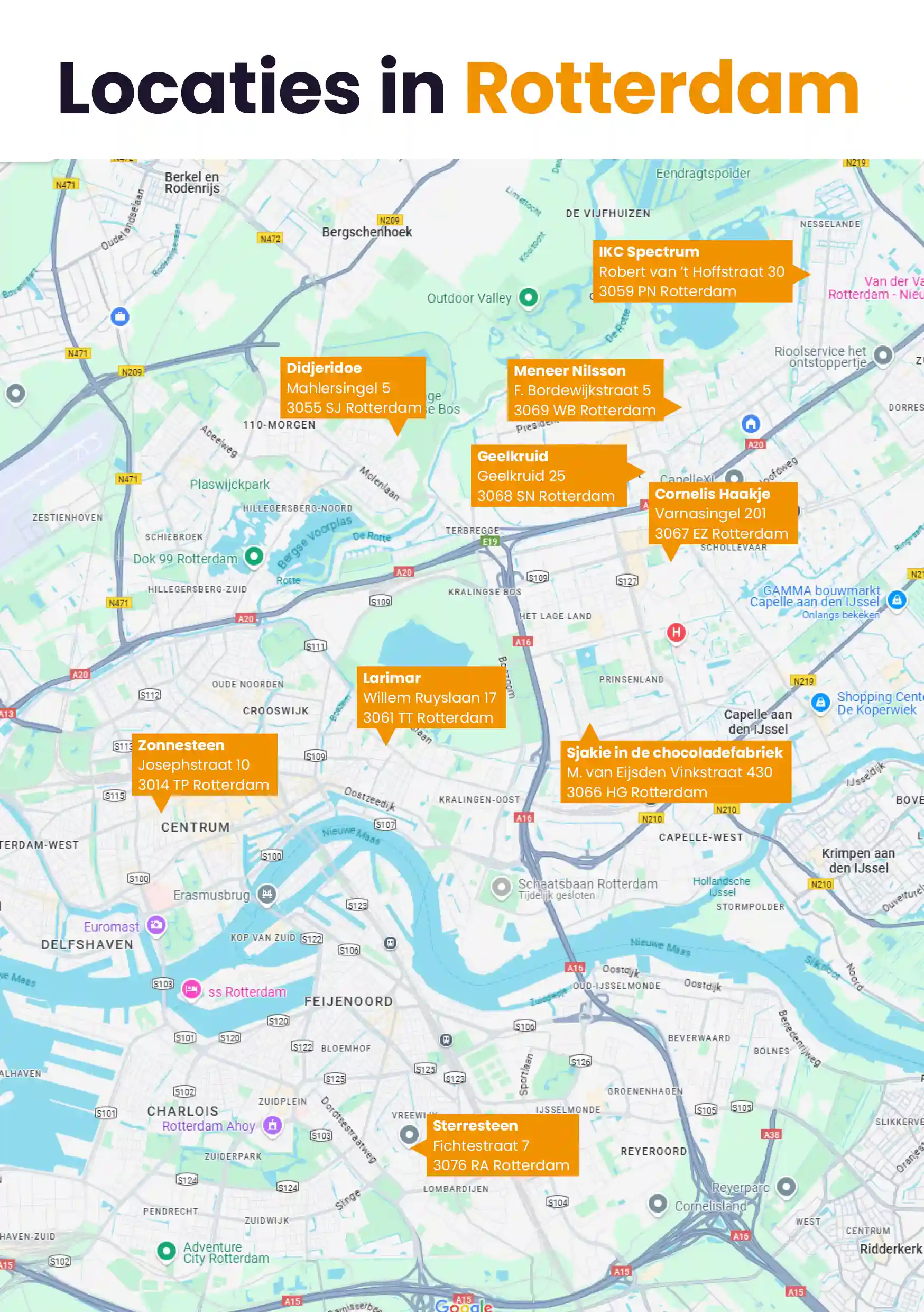 Open Dag Rotterdamse Peutergroep Plattegrond Plattegrond met de peuteropvanglocaties in Rotterdam waar op 18 juni een open dag is