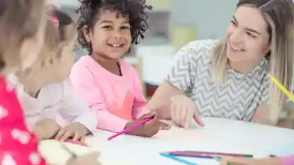 gro-up kinderen tekenen met een juffrouw